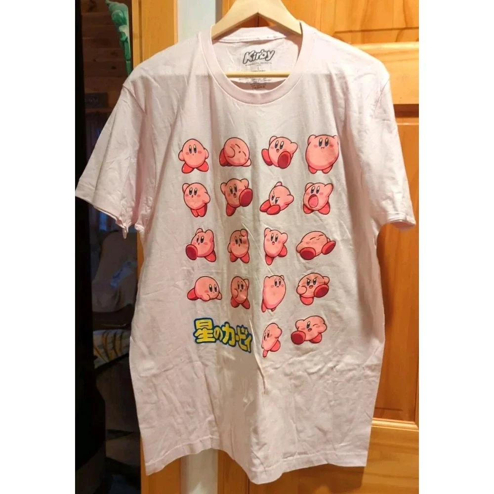 Kirby Mens Pink Size Large Expressions Of Kirby Grid Design T-Shirt